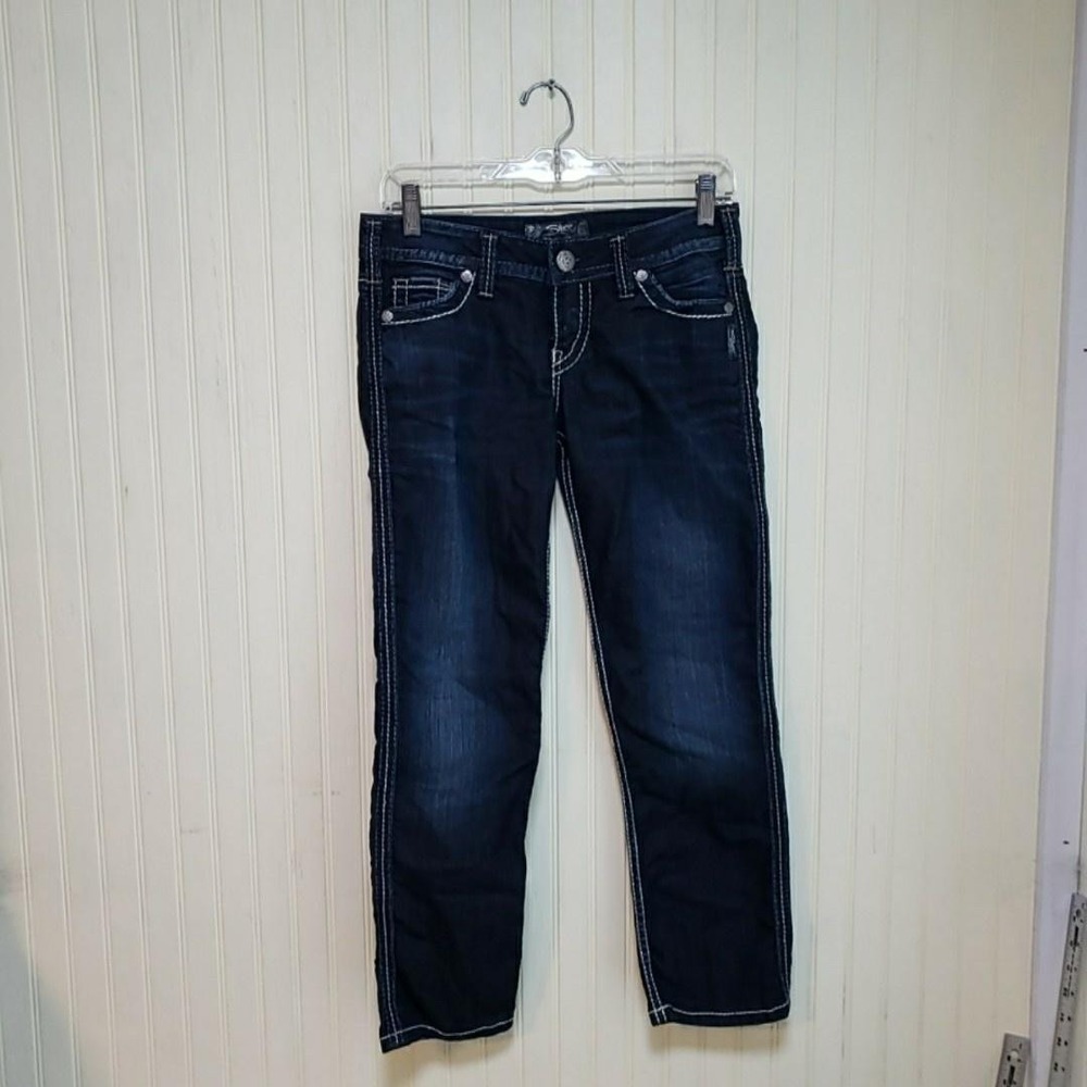 Silver Jeans Co Frances Capri Jeans Womens W27 Blue Dark Wash Slim Fit Denim